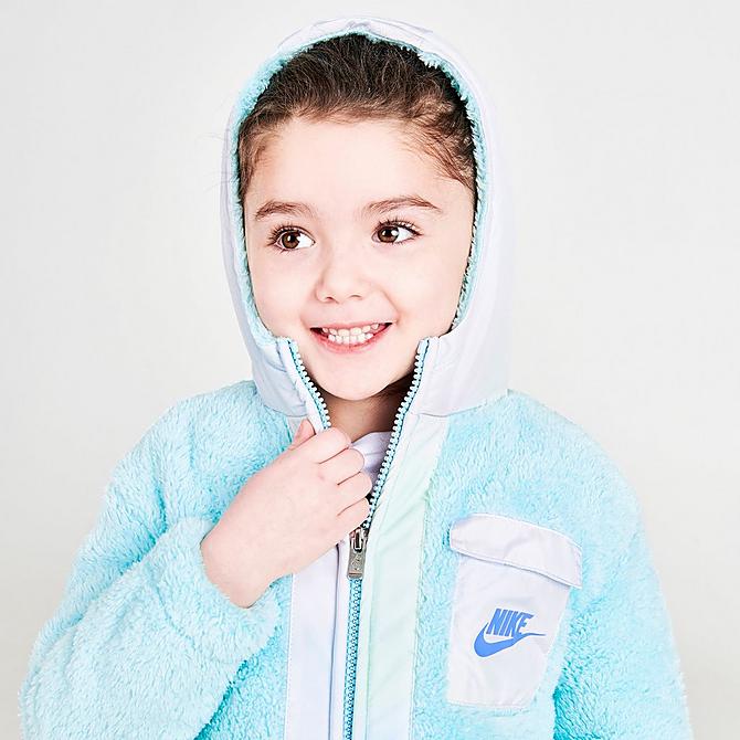 [angle] view of Girls' Toddler Nike Aura Sherpa Full-Zip Jacket in Copa/Polar Click to zoom