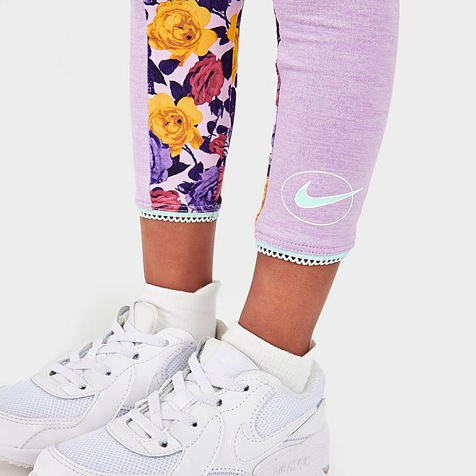 Front view of Girls' Toddler Nike Icon Clash Dri-FIT Leggings in Violet Shock/White/Floral Click to zoom