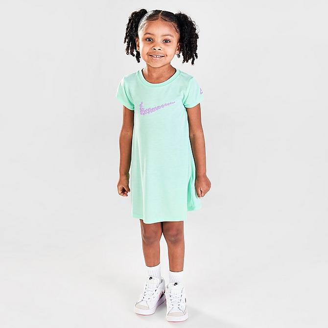 [angle] view of Girls' Toddler Nike Sportswear Daisy T-Shirt Dress in Mint Foam Click to zoom