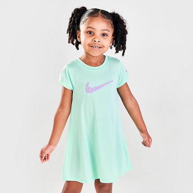 [angle] view of Girls' Toddler Nike Sportswear Daisy T-Shirt Dress in Mint Foam Click to zoom