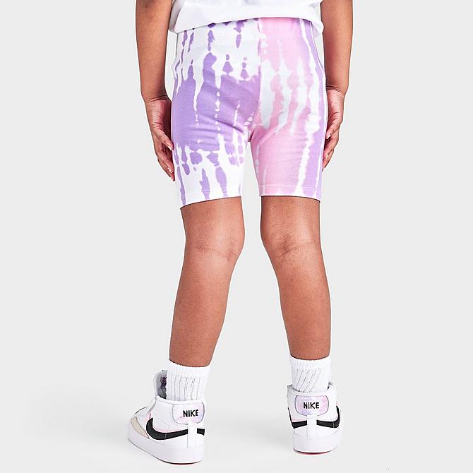 [angle] view of Girls' Toddler Nike Sportswear Tie-Dye Bike Shorts in Arctic Punch/Hyper Royal Click to zoom