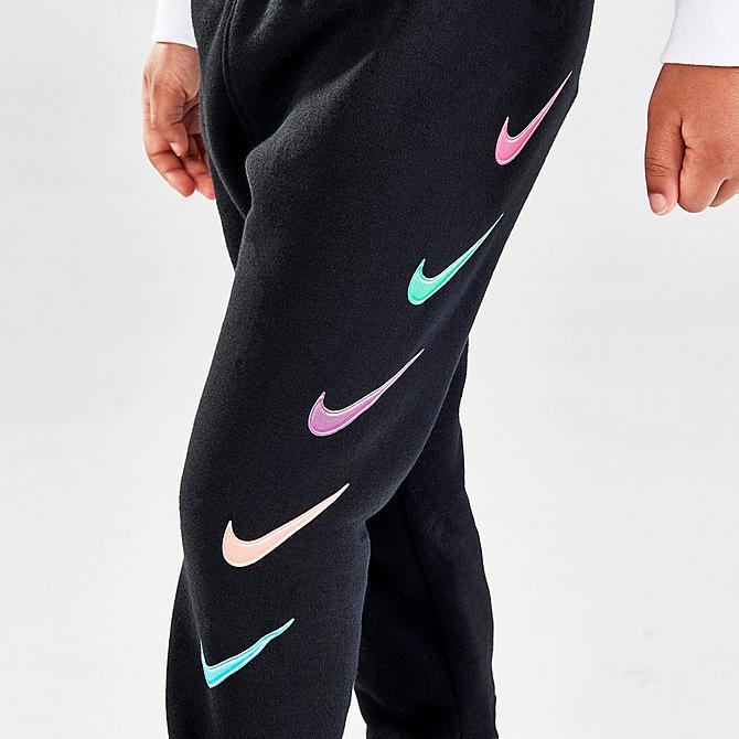 [angle] view of Kids' Toddler Nike Sportswear Repeat Swoosh Hoodie and Jogger Pants Set in Black/White/Multi Click to zoom
