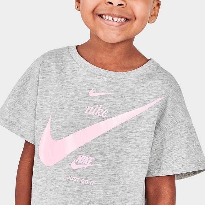 [angle] view of Girls' Toddler Nike Repeat T-Shirt and Bike Shorts Set in Arctic Punch/Grey Heather Click to zoom