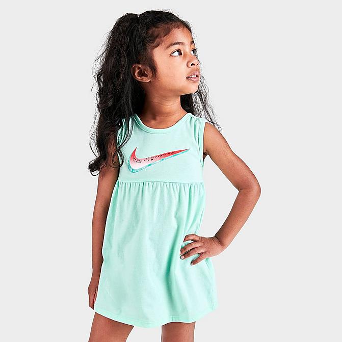 [angle] view of Girls' Toddler Nike Sportswear Lil Watermelon Dress in Mint Foam Click to zoom