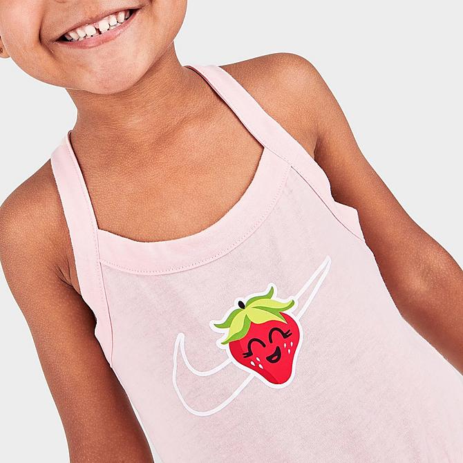 [angle] view of Girls' Toddler Nike Lil Strawberry Romper in Atmosphere Click to zoom