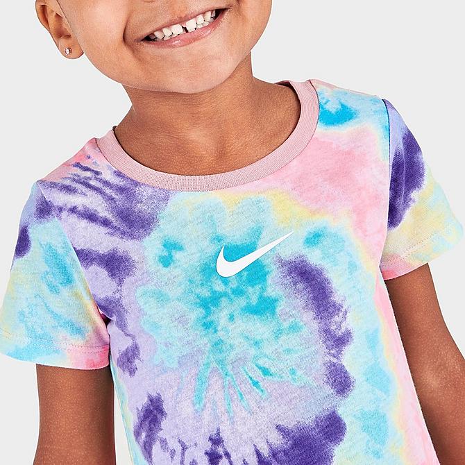 [angle] view of Girls' Toddler Nike Sportswear Tie-Dye Dress in Arctic Punch Click to zoom