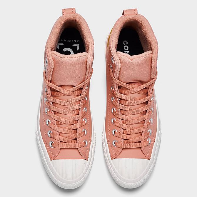 Back view of Girls' Big Kids' Converse Chuck Taylor All Star Berkshire Leather High Top Casual Boots in Rust Pink/Rust Pink/Pale Putty Click to zoom
