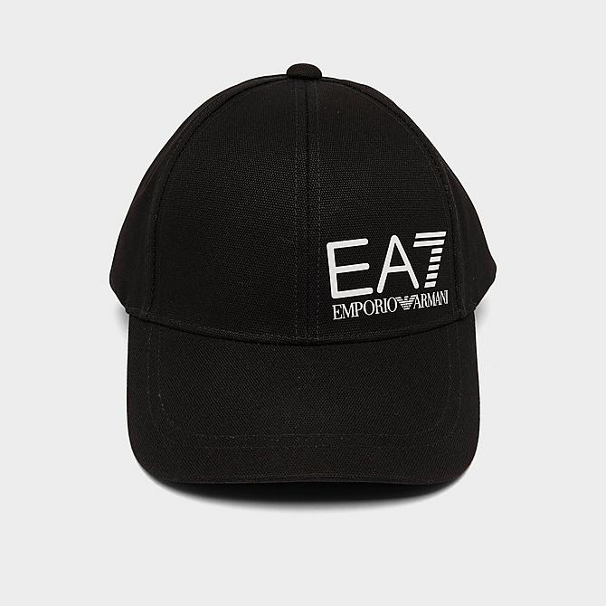Three Quarter view of Emporio Armani EA7 Adjustable Back Hat in Black Click to zoom