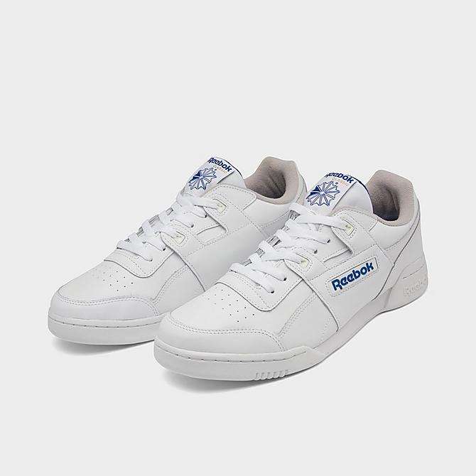Three Quarter view of Men's Reebok Workout Plus Casual Shoes in White/Royal Click to zoom