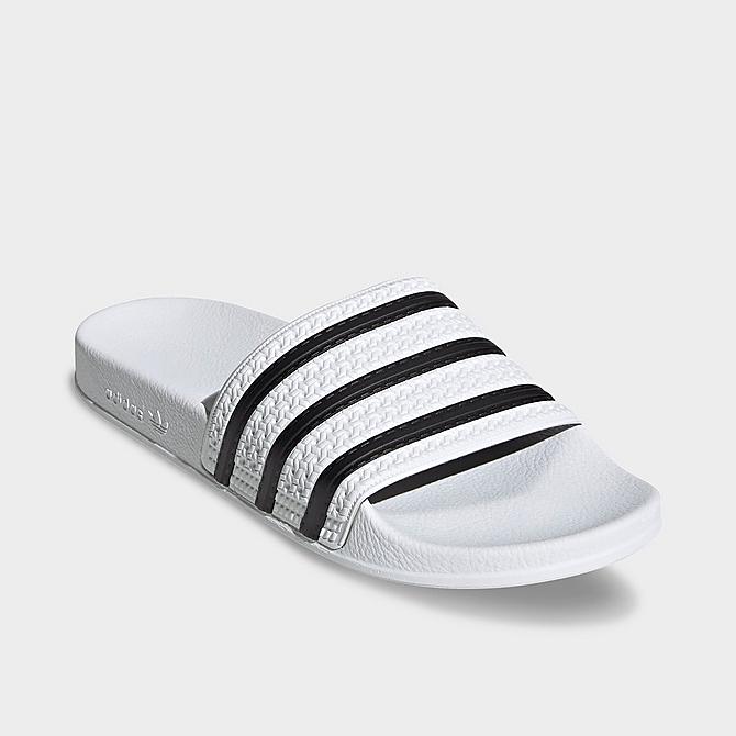Three Quarter view of Men's adidas Adilette Slide Sandals in White/Black/White Click to zoom