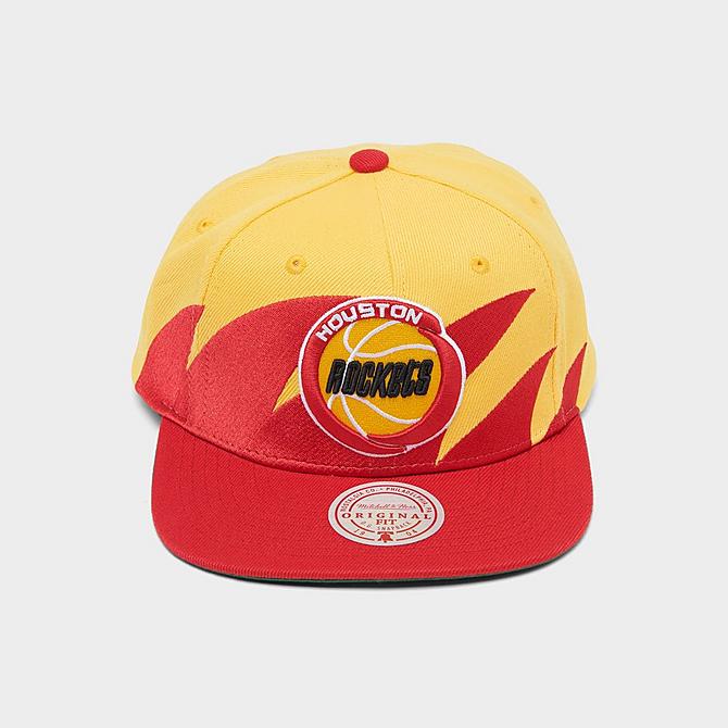 Three Quarter view of Mitchell & Ness Houston Rockets NBA Hardwood Classics Snapback Hat in Red Click to zoom