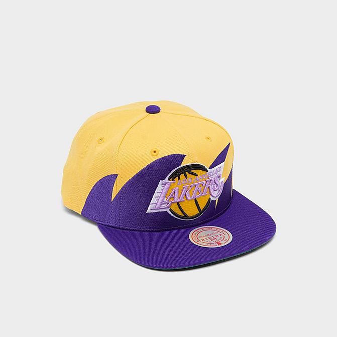 Right view of Mitchell & Ness Los Angeles Lakers NBA Hardwood Classics Snapback Hat in Yellow Click to zoom