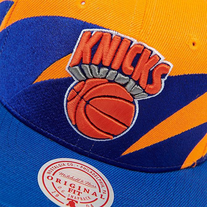 Left view of Mitchell & Ness New York Knicks NBA Hardwood Classics Snapback Hat in Royal Click to zoom