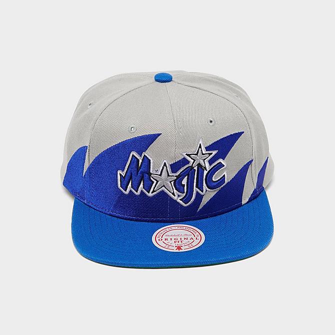 Three Quarter view of Mitchell & Ness Orlando Magic NBA Hardwood Classics Snapback Hat in Blue Click to zoom