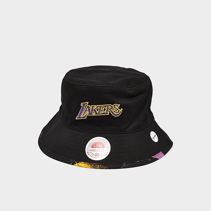 Right view of Mitchell & Ness Los Angeles Lakers Hyperhoops Bucket Hat in Black/Purple/Yellow Click to zoom