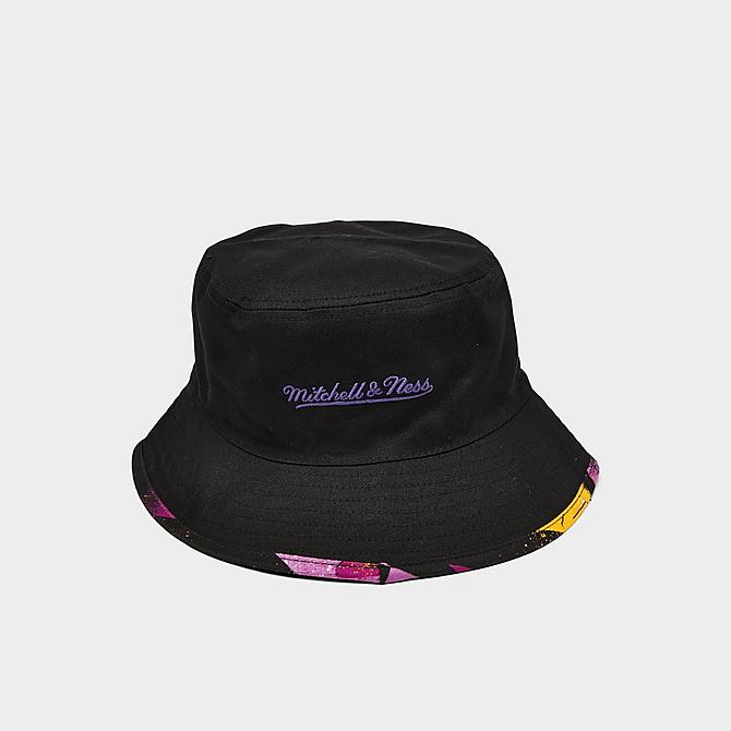 Front view of Mitchell & Ness Los Angeles Lakers Hyperhoops Bucket Hat in Black/Purple/Yellow Click to zoom
