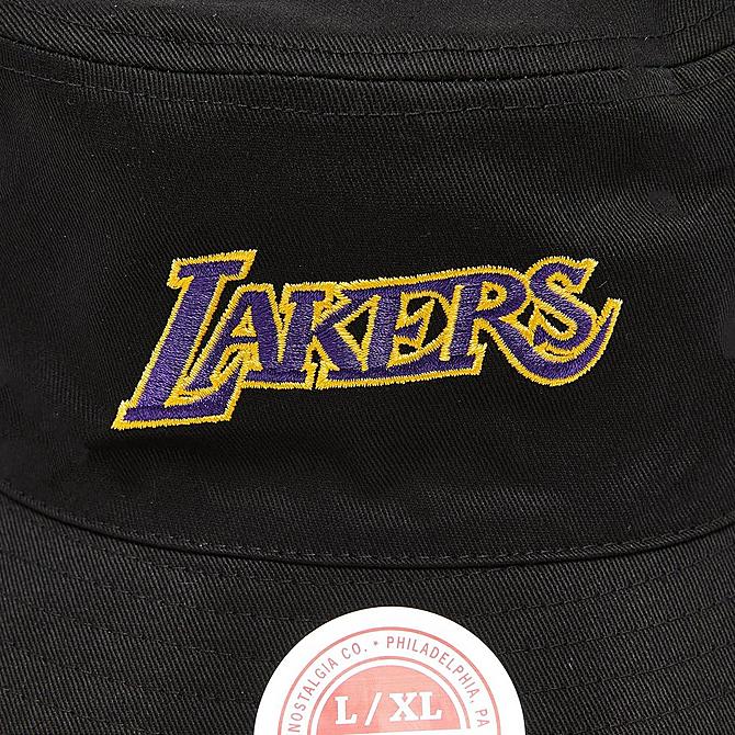 Back view of Mitchell & Ness Los Angeles Lakers Hyperhoops Bucket Hat in Black/Purple/Yellow Click to zoom