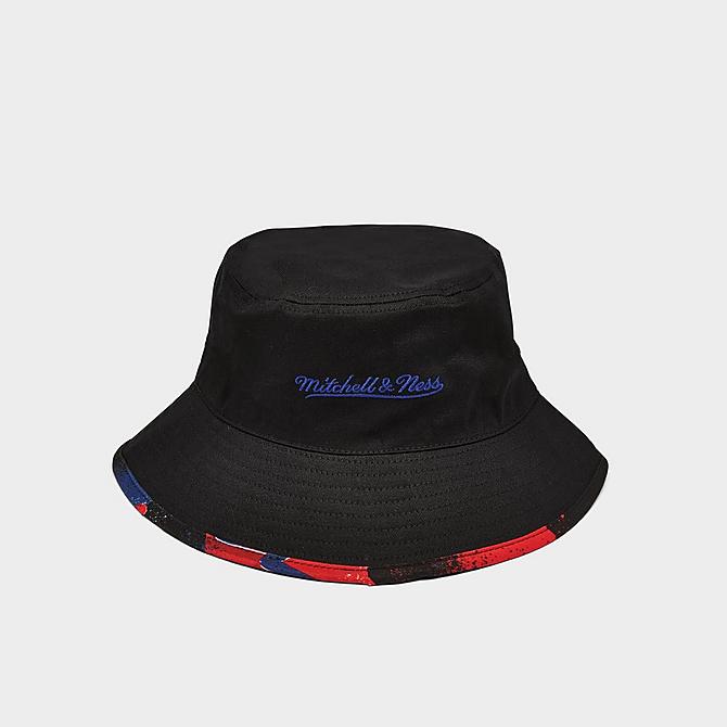 Front view of Mitchell & Ness Philadelphia 76ers Hyperhoops Bucket Hat in Black/Red/Blue Click to zoom