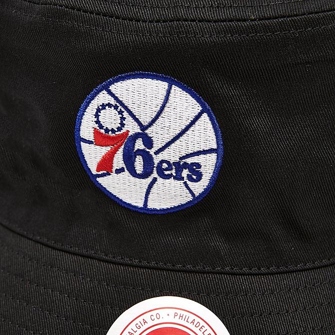 Back view of Mitchell & Ness Philadelphia 76ers Hyperhoops Bucket Hat in Black/Red/Blue Click to zoom