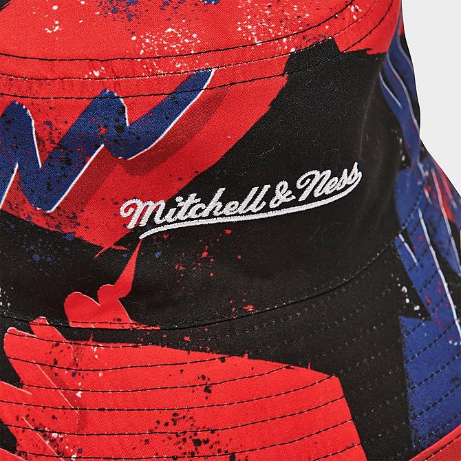 Bottom view of Mitchell & Ness Philadelphia 76ers Hyperhoops Bucket Hat in Black/Red/Blue Click to zoom