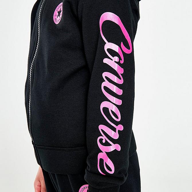 [angle] view of Girls' Toddler Converse Full-Zip Hoodie and Jogger Pants Set in Black/Pink Click to zoom