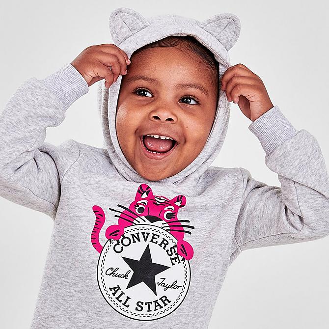 [angle] view of Girls' Toddler Converse All Star Cat Ear Hoodie and Leggings Set in Prime Pink/Heather Grey Click to zoom
