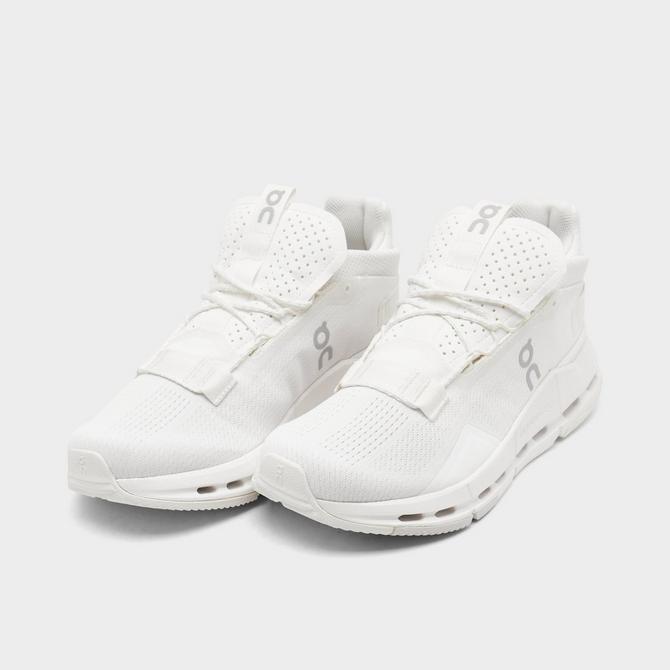 Three Quarter view of Women's On Cloudnova 2 Running Shoes in All White Click to zoom
