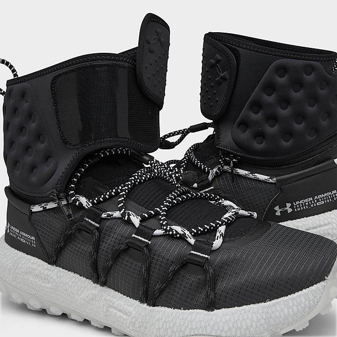 Front view of Under Armour HOVR Summit Fat Tire Cuff Running Shoes in Black/White Click to zoom