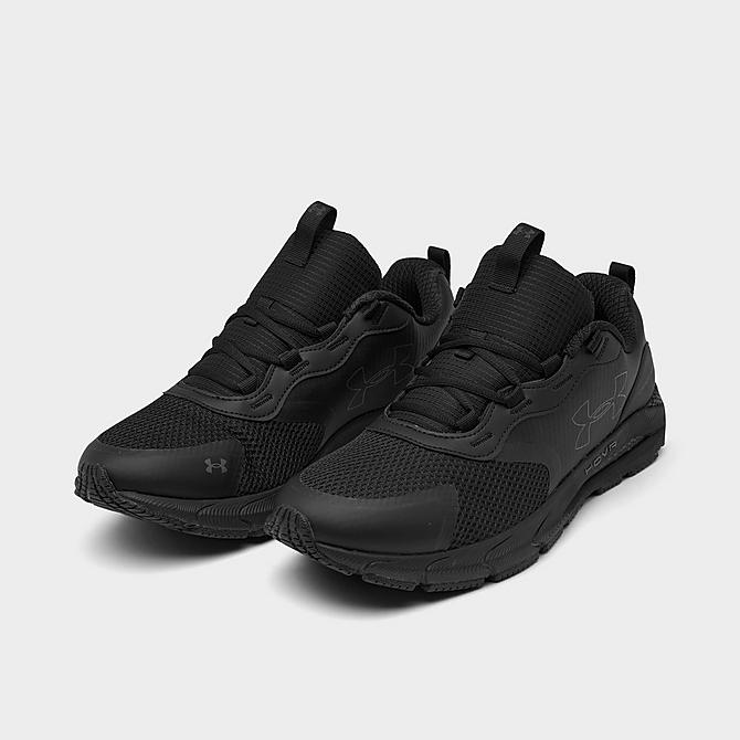 Three Quarter view of Men's Under Armour HOVR Sonic STRT Running Shoes in Black/Black Click to zoom