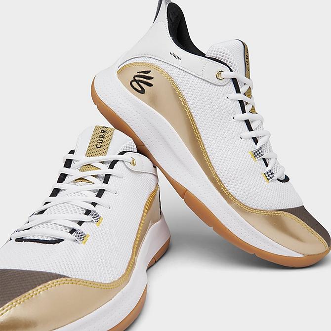 Front view of Under Armour 3Z5 Basketball Shoes in White/Metallic Gold Click to zoom