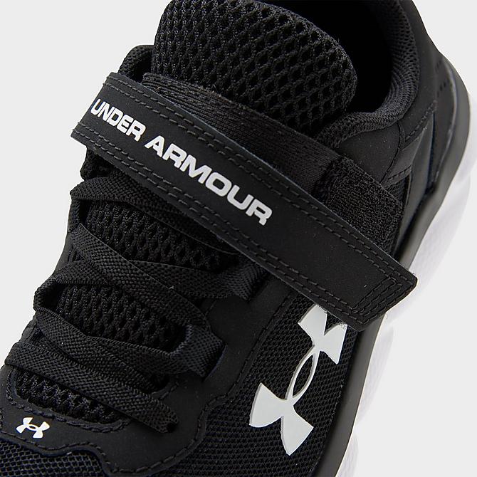 Front view of Boys' Little Kids' Under Armour Assert 9 Running Shoes (Wide Width) in Black/White Click to zoom