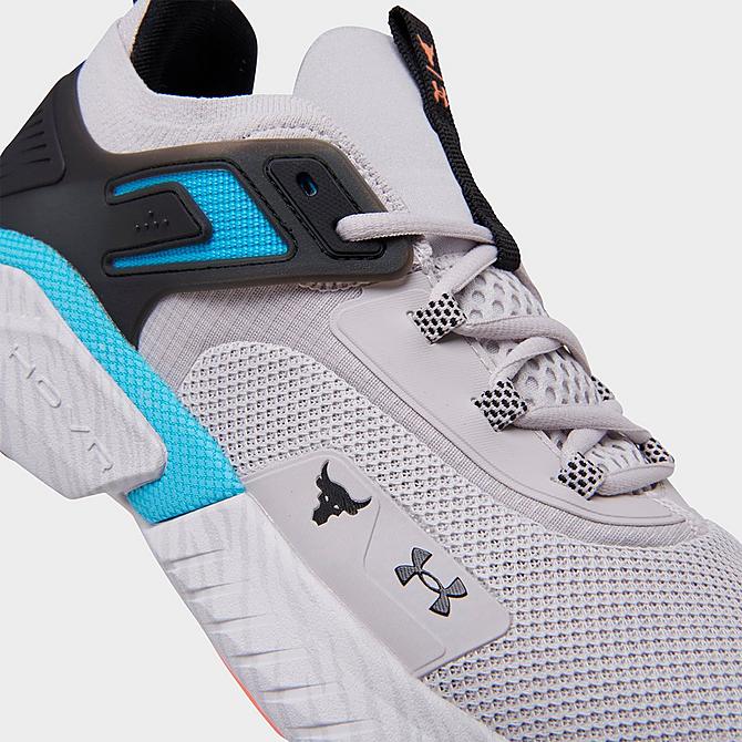 Front view of Under Armour Project Rock 5 Training Shoes in Grey Matter/Black/Blue Surf Click to zoom