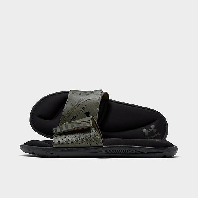 Right view of Men's Under Armour Ignite Freedom Slide Sandals in Black/Marine OD Green/Black Click to zoom