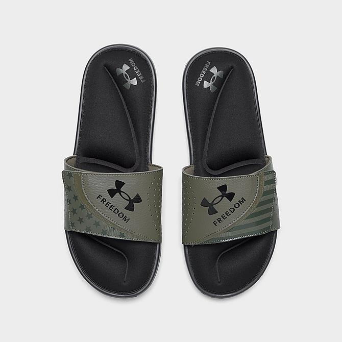 Back view of Men's Under Armour Ignite Freedom Slide Sandals in Black/Marine OD Green/Black Click to zoom