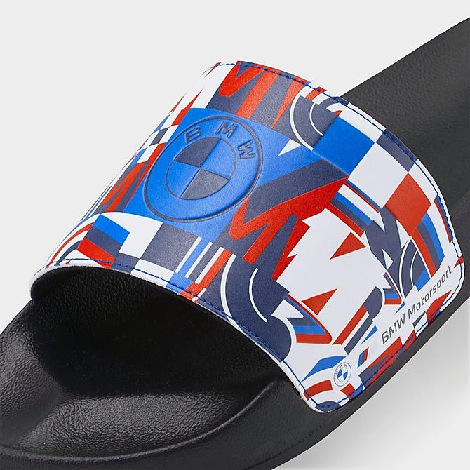 Front view of Men's Puma x BMW Motorsport Leadcat 2.0 Slide Sandals in Black/Red/Blue Click to zoom