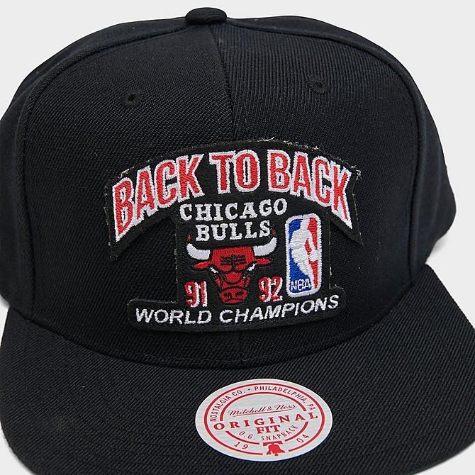 Left view of Mitchell & Ness NBA Chicago Bulls 1991-92 Back To Back Champs Snapback Hat in Black Click to zoom