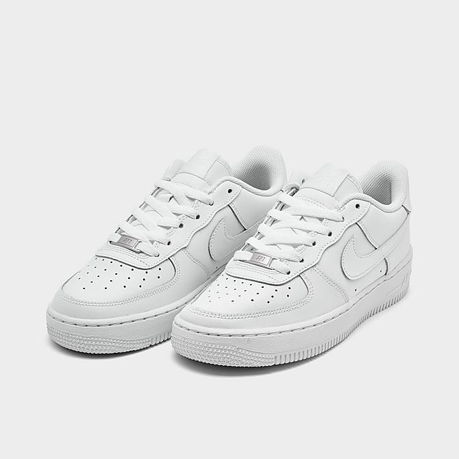 Three Quarter view of Big Kids' Nike Air Force 1 Low Casual Shoes in White Click to zoom