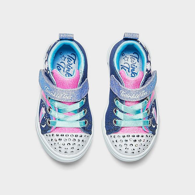 Back view of Girls' Toddler Skechers Twinkle Sparks - Unicorn Charmed Casual Shoes in Navy/Multi Click to zoom
