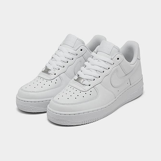 Three Quarter view of Women's Nike Air Force 1 Low Casual Shoes in White/White/White Click to zoom