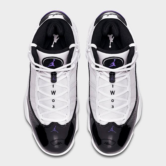 Back view of Men's Air Jordan 6 Rings Basketball Shoes in White/Black/Concord Click to zoom