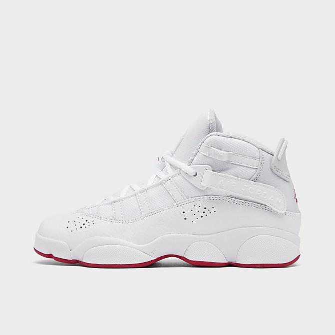 Right view of Big Kids' Jordan 6 Rings Basketball Shoes in White/Mystic Hibiscus/Pure Platinum Click to zoom