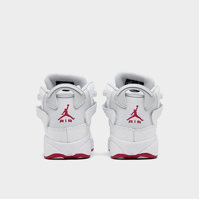 Left view of Big Kids' Jordan 6 Rings Basketball Shoes in White/Mystic Hibiscus/Pure Platinum Click to zoom