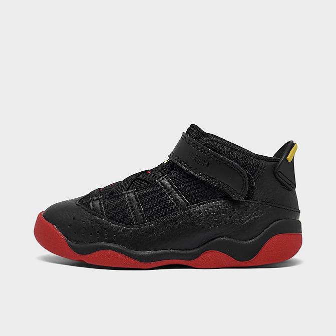 Right view of Kids' Toddler Air Jordan 6 Rings Basketball Shoes in Black/University Red/White/Yellow Strike Click to zoom