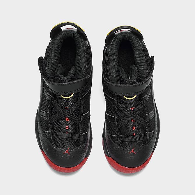 Back view of Kids' Toddler Air Jordan 6 Rings Basketball Shoes in Black/University Red/White/Yellow Strike Click to zoom