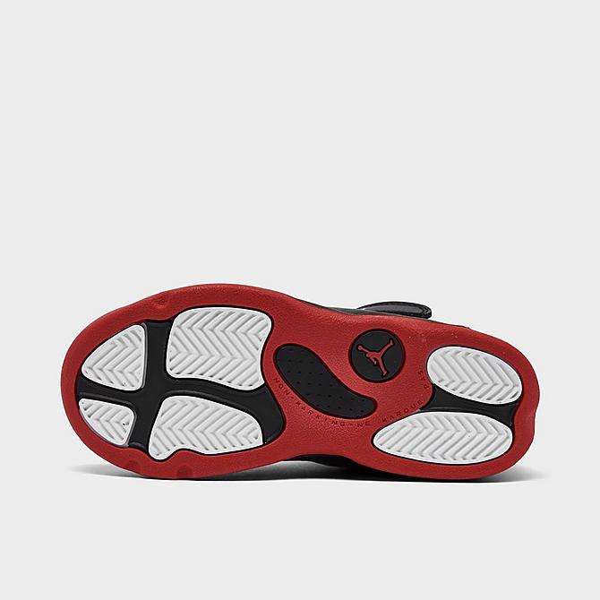 Bottom view of Kids' Toddler Air Jordan 6 Rings Basketball Shoes in Black/University Red/White/Yellow Strike Click to zoom