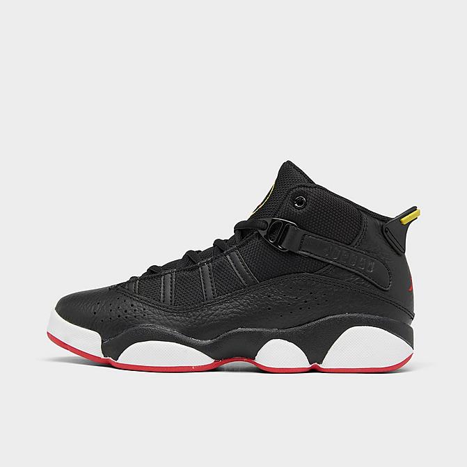 Right view of Little Kids' Air Jordan 6 Rings Basketball Shoes in Black/University Red/White/Yellow Strike Click to zoom