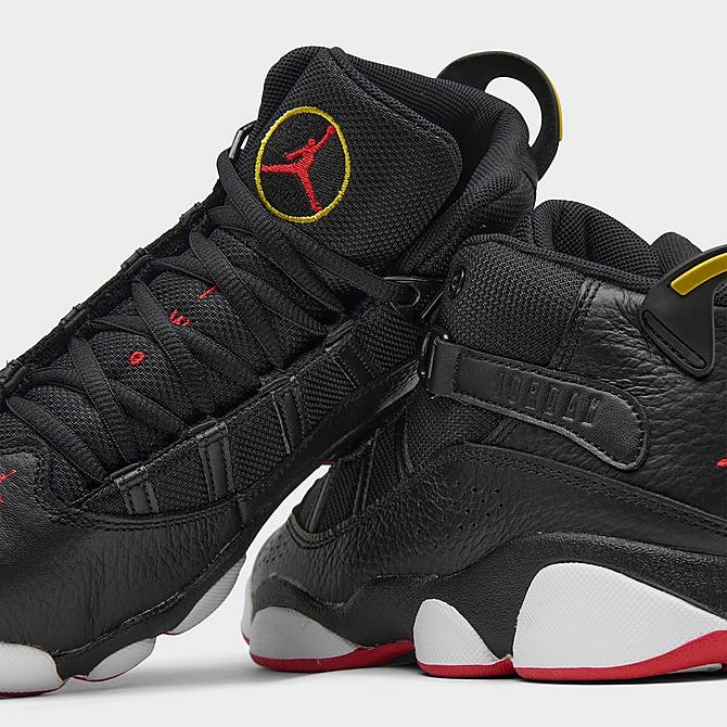 Front view of Little Kids' Air Jordan 6 Rings Basketball Shoes in Black/University Red/White/Yellow Strike Click to zoom