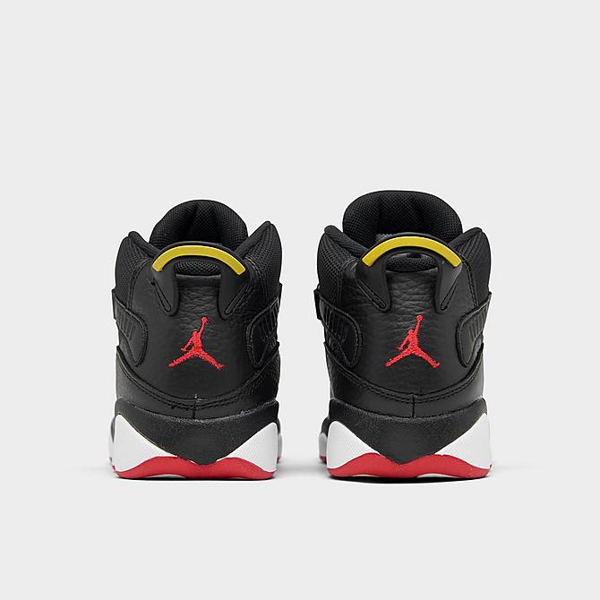 Left view of Little Kids' Air Jordan 6 Rings Basketball Shoes in Black/University Red/White/Yellow Strike Click to zoom