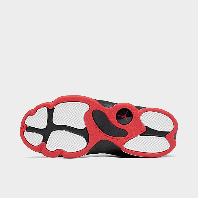 Bottom view of Little Kids' Air Jordan 6 Rings Basketball Shoes in Black/University Red/White/Yellow Strike Click to zoom