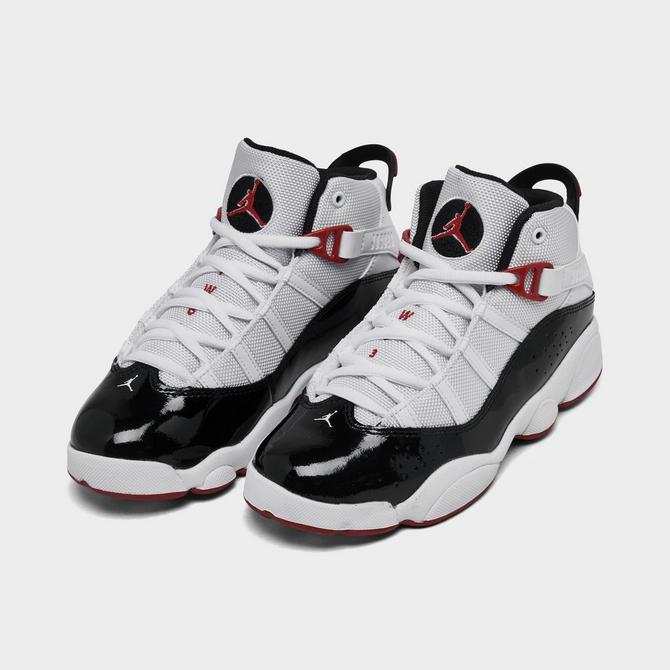 Three Quarter view of Little Kids' Air Jordan 6 Rings Basketball Shoes Click to zoom